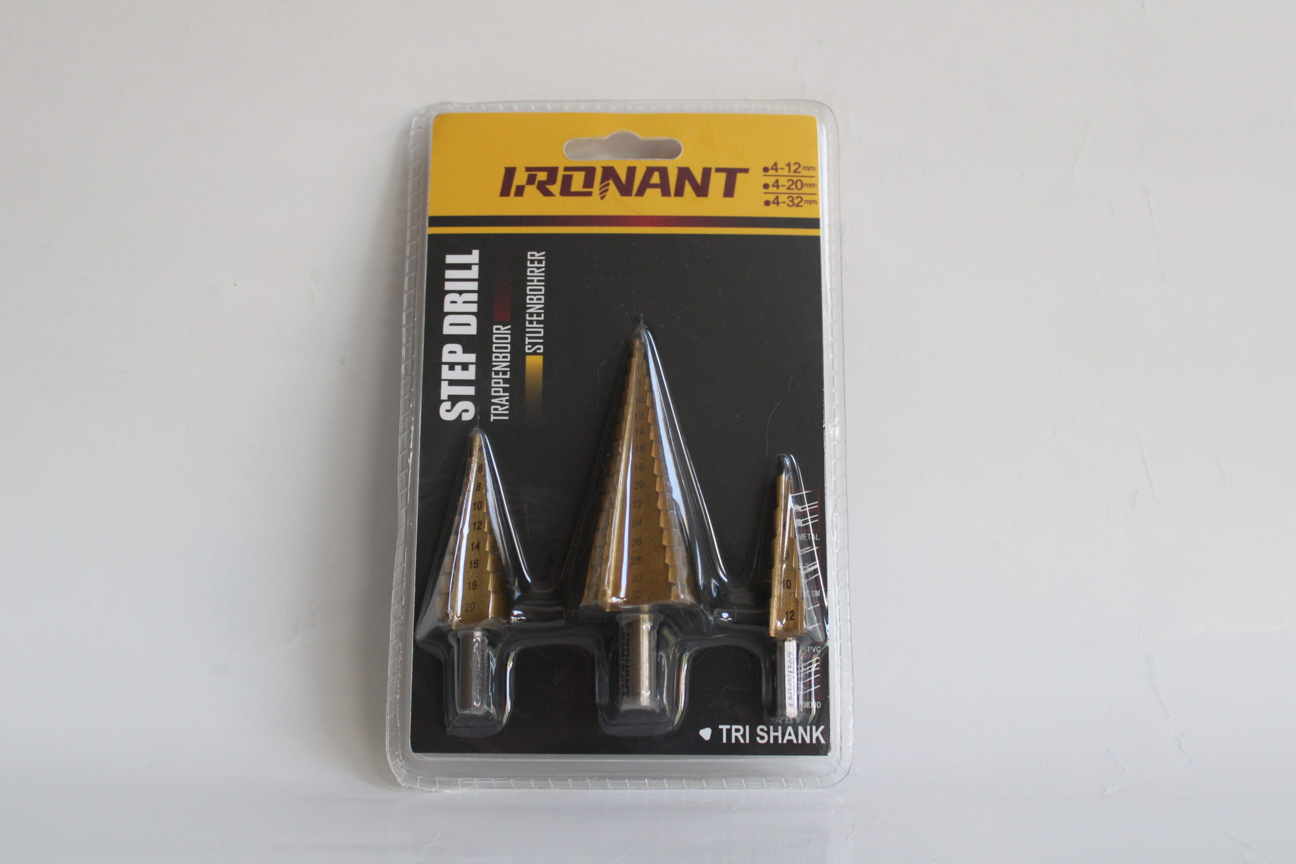 Ironant trappenboren set met rechte groeve (4-12, 4-20 en 4-32mm) gemaakt om in verschillende materialen te boren