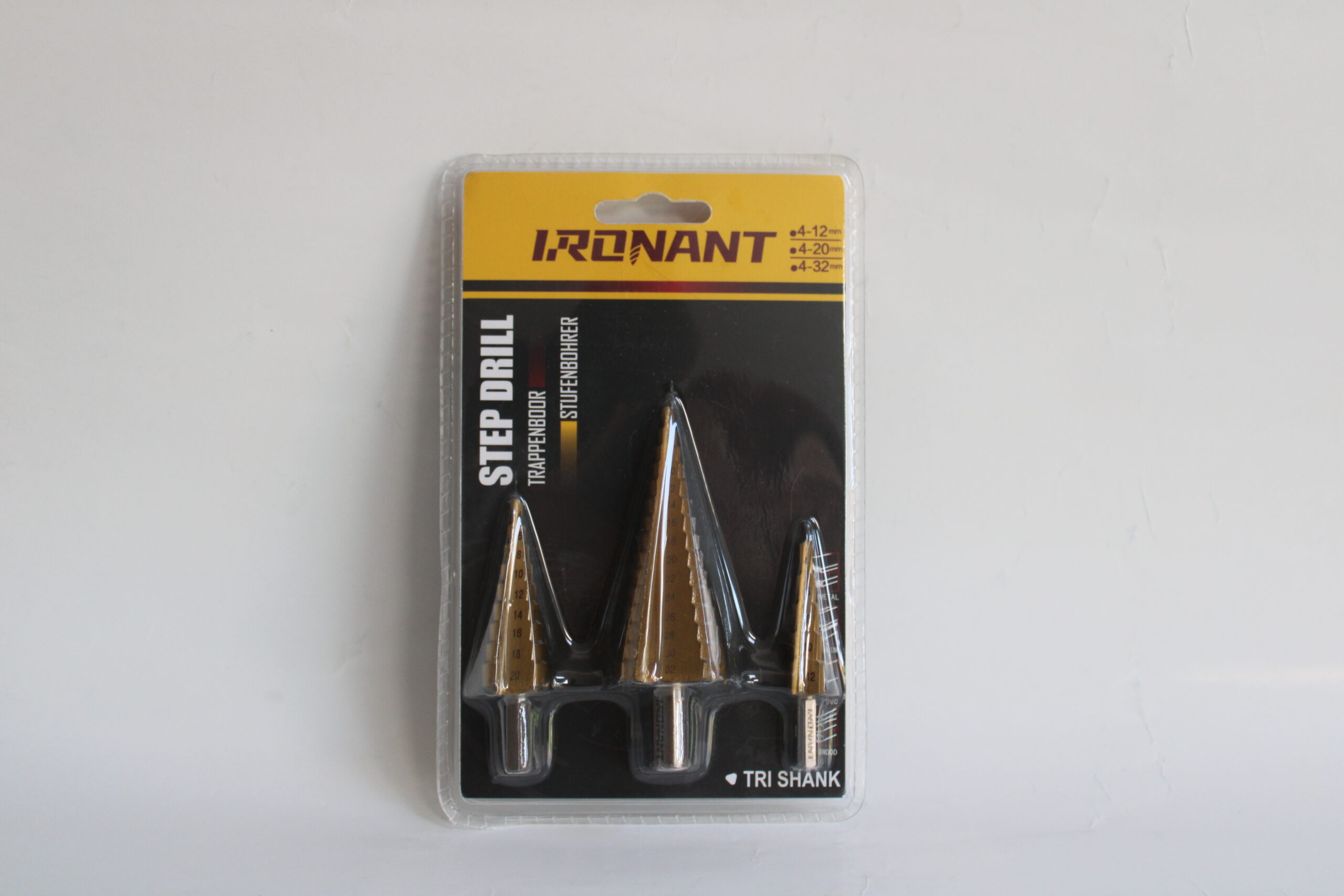 IJzersterke Ironant trappenboren set met rechte groeve (4-12, 4-20 en 4-32mm) gemaakt om in metaal, plastic en hout te boren