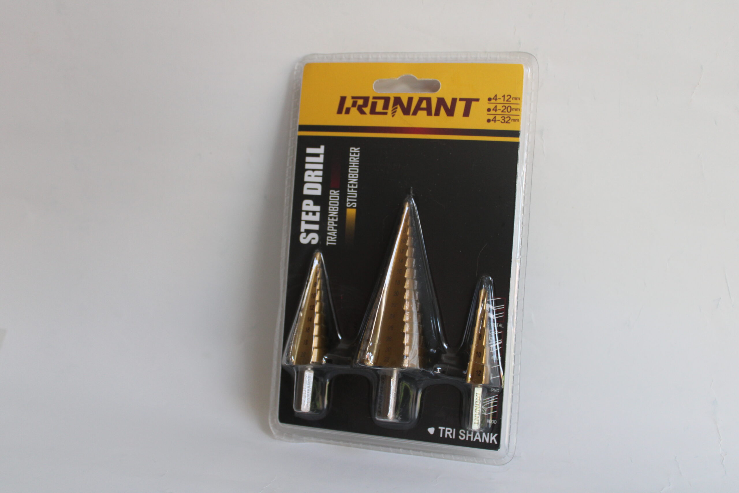 IJzersterke Ironant trappenboren set met rechte groeve (4-12, 4-20 en 4-32mm)